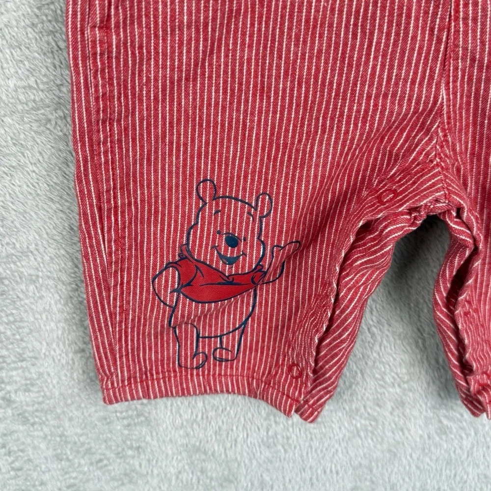 Disney Baby Winnie The Pooh Overalls Baby 3-6 Months Red White Stripe Cotton VTG